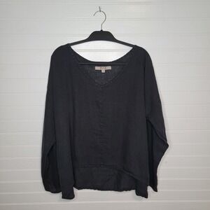 FLAX Size Large 100% Linen Top Lagenlook Boho Cottagecore Oversized Slouchy Top
